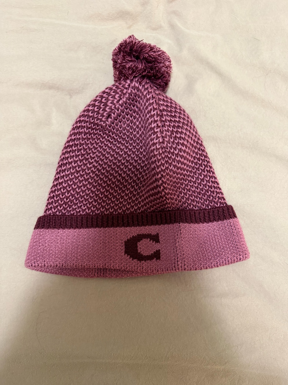 Coach Two-Tone Pink Knit Beanie with Logo